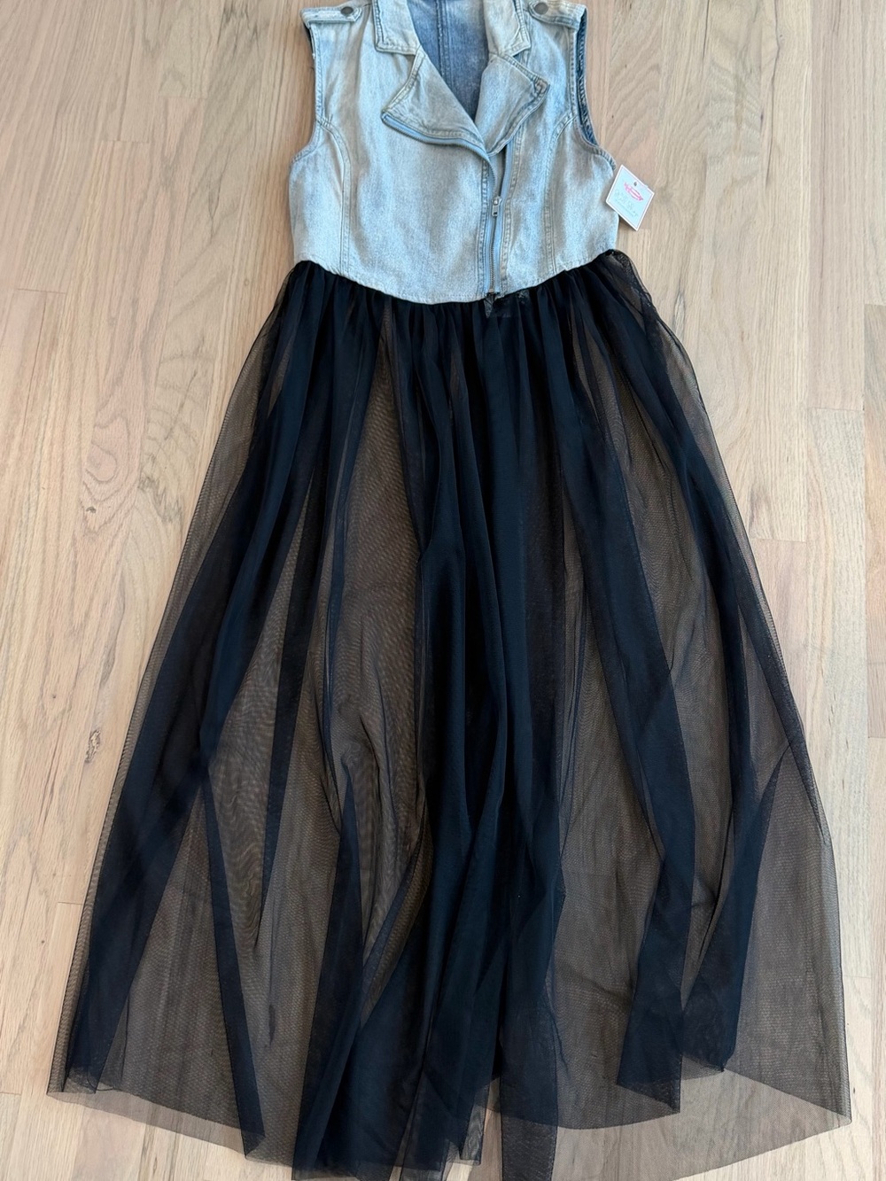 Denim Bodice Black Tulle Maxi Skirt